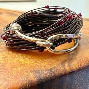 Chan Luu sterling silver corded garnet bead wrap bracelet choker necklace